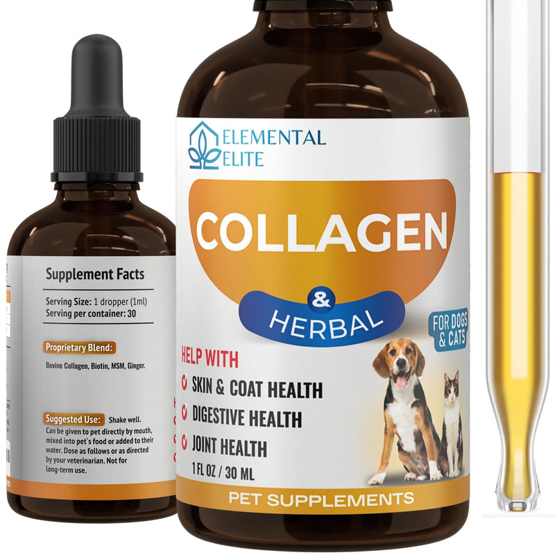 EDUZEBRA Liquid Collagen for Dogs and Cats, Skin & Coat Supplement, Itch Relief, Joint & Mobility Support, Enriched with Grass-Fed Collagen, Daily All-in-One Pet Health Formula
