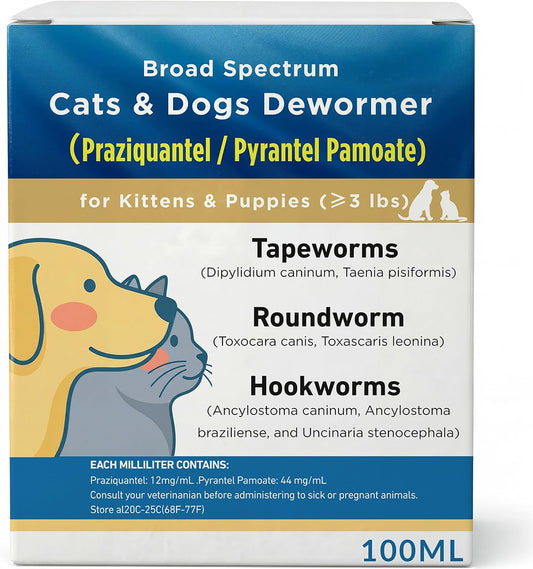 Dewormer for Cats & Dogs Broad Spectrum Praziquantel & Pyrantel Pamoate Tapeworm, Roundworm & Hookworm Easy to Dose for 