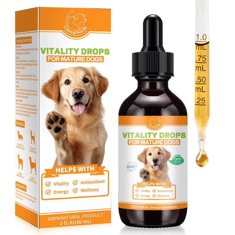 Mature Dog Vitality Drops -Healthy Aging,Cellular Energy & Antioxidant Support with NMN,NAD+ & CoQ10-60ml（2 FL OZ