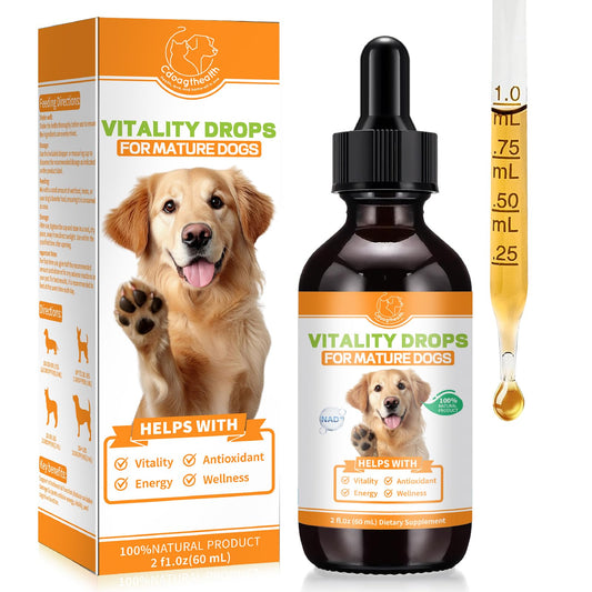 Mature Dog Vitality Drops -Healthy Aging,Cellular Energy & Antioxidant Support with NMN,NAD+ & CoQ10-60ml（2 FL OZ