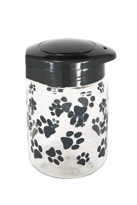Lixit® Dog Treat Plastic Jar - Airtight Food and Treat Storage Jars for Dogs, Cats, Small Animals and Birds - Made in USA (Paw Prints - Gray, 64 Ounce)