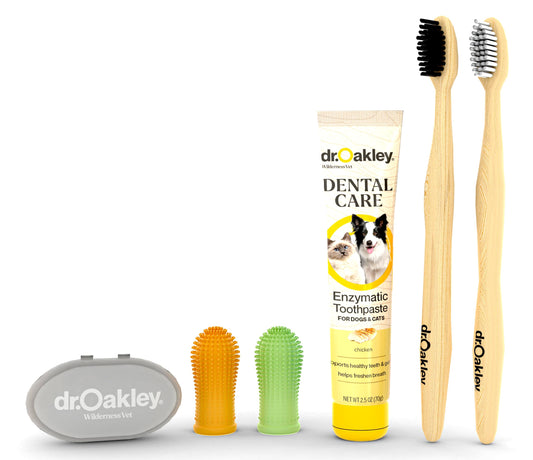 Dr. Oakley Dental Toothbrush Kit for Dogs & Cats -Finger Brush for Small Pets and Soft Brushes for Large or Older Natural and Safe Chicken Flavor -