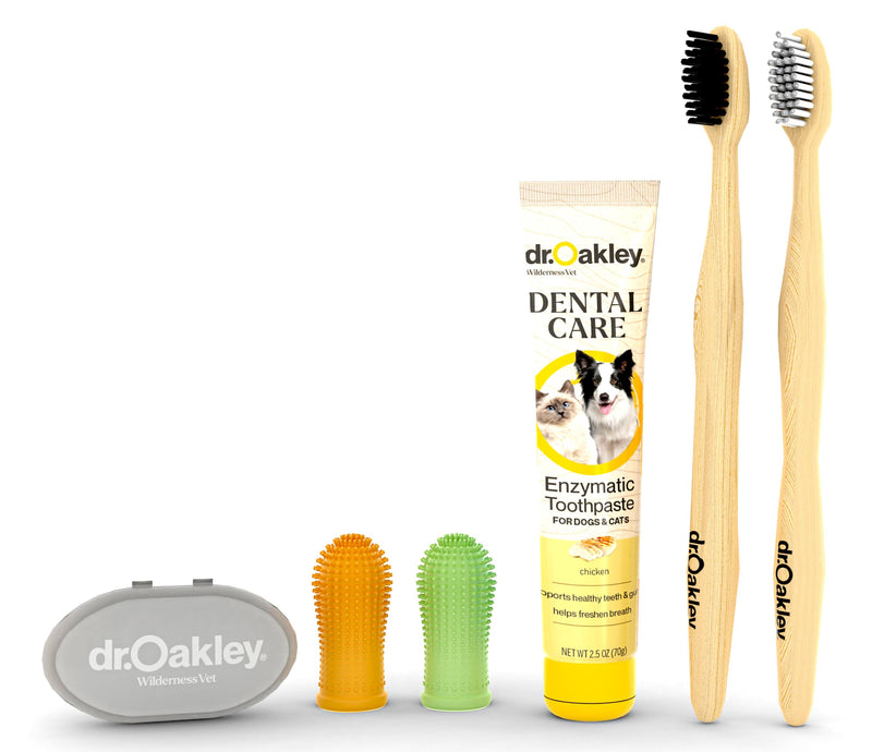 Dr. Oakley Dental Toothbrush Kit for Dogs & Cats -Finger Brush for Small Pets and Soft Brushes for Large or Older Natural and Safe Chicken Flavor -