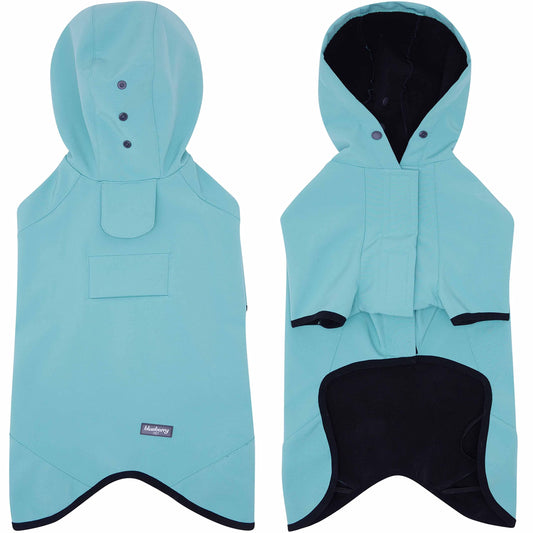 Blueberry Pet 2023 New 10" Waterproof Dog Softshell Jacket, Hooded Raincoat and Windbreaker with Leash & Harness Hole, Blue Turquoise, Outdoor Rain Gear for Dogs