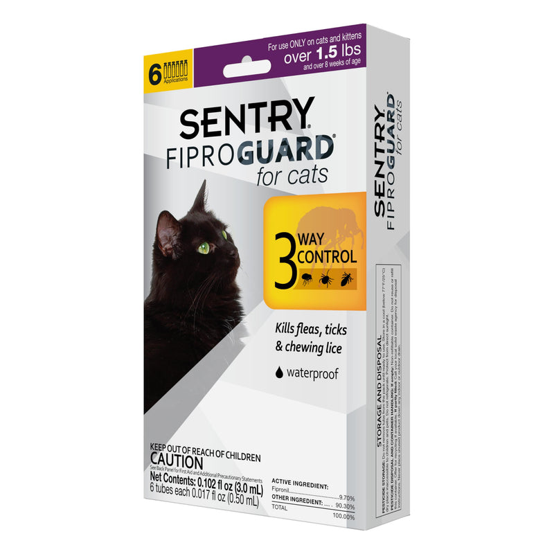 Sentry Fiproguard for Cats, Flea and Tick Prevention for Cats, 1.5 lbs and Over, 6 Month Supply
