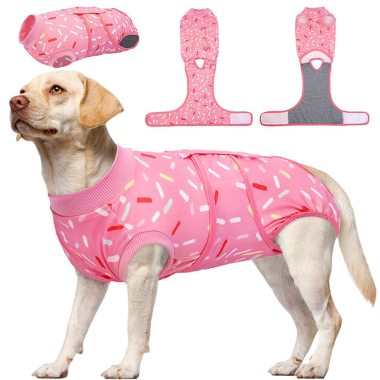 Kuoser Dog Recovery Suit Female, Dog Recovery Suit Female Doggie Onesie for Surgery, Post-Op Onesie for Female & Male Dogs, Soft Protective Wear, PinkRibbon L