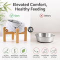 hjn Elevated Ceramic Dog Bowl 15°Slanted Raised Dog Bowl with Bamboo Stand for Small Medium Dogs and Cats, Pet Feeder -3.6-Cup (850ml)-Marble Gray