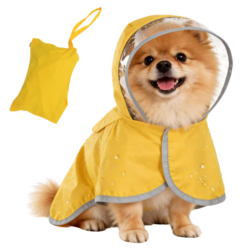 Dog Raincoat, Adjustable Dog Rain Jacket, Waterproof Dog Poncho, Clear Hooded Double Layer, Reflective Strip & Storage Pocket for Small Dogs (S)