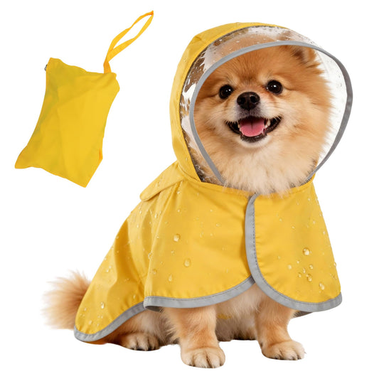Dog Raincoat, Adjustable Dog Rain Jacket, Waterproof Dog Poncho, Clear Hooded Double Layer, Reflective Strip & Storage Pocket for Small Dogs (S)