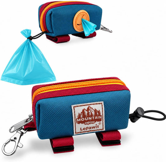 Lepawit Dog Poop Bag Holder for Leash, Zippered Canvas Poop Bag Dispenser Pouch with Velcro Straps & Metal Carabiner Clip, Holds Keys & Treats for Daily Dog Walking