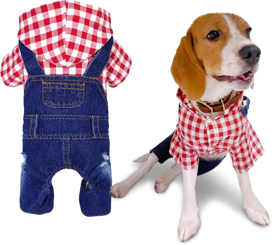SILD Pet Hoodie Clothes Dogs Cats Denim Jumpsuit Overalls One-Piece Outfit