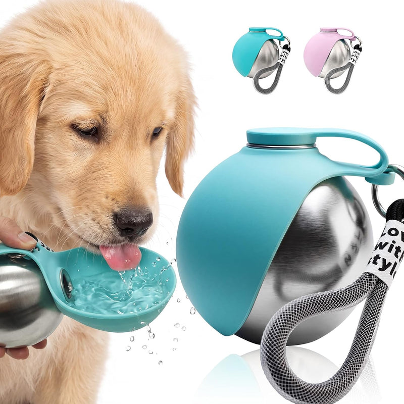 Portable Dog Water Bottle with Bowl, 10oz Leak-Proof Stainless Steel Dog Travel Water Bottle, BPA-Free Pet Water Dispens