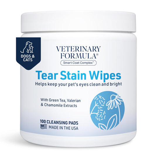 Veterinary Formula Smart Coat Complex Eye + Face Wipes for Dogs & Cats, 100 ct – Gently Remove Tear Stains, Clean Facial Fur & Eye Discharge, Fragrance-Free, Pre-Moistened