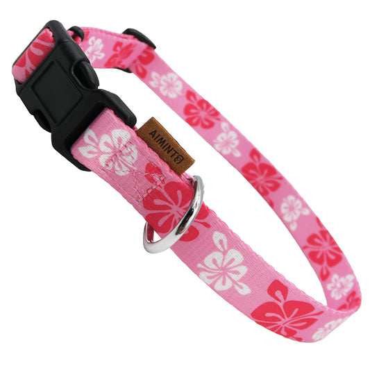 Aiminto Dog Collar, Cute Floral Pattern, Soft and Adjustable Collar with Quick Release Buckle (XS (Neck 9-13", Width 3/8"), Hawaiian Pink)