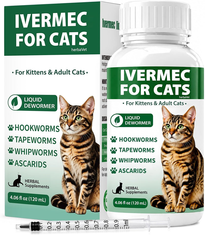 Cat Dewormer Liquid for Cats & Kittens, Broad Spectrum Dewormer for Tapeworms, Roundworms & Hookworms, Supports Digestiv