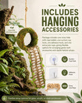 Crested Gecko Hide, Hanging Moss-Style Reptile Hideout with Rope Ladder, Crested Gecko Tank Accessories for Vertical Ter