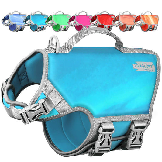 VIVAGLORY Neoprene Dog Life Vest, Dog Life Jacket for Swimming & Boating, Buoyancy & Comfort for Puppy Doggy, Swimming Vest with Handle, M, Teal