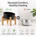 hjn Elevated Ceramic Dog Bowl 15°Slanted Raised Dog Bowl with Bamboo Stand for Small Medium Dogs and Cats, Pet Feeder -7