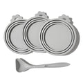 MoPawKT- Silicone Cat/Dog Food Can Covers Lids, Universal 3 Sizes Fit for 3oz, 5.5oz, 6.5oz, 13oz, 13.2oz Pet Food Cans, BPA Free, Reusable (box of 3 lids+1 scoop in Grey)