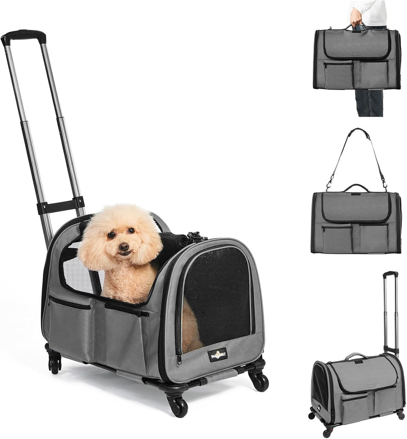 Large Pet Carrier with Wheels, Foldable Rolling Dog Carrier with Big Pocket, Cat Rolling Bag 21