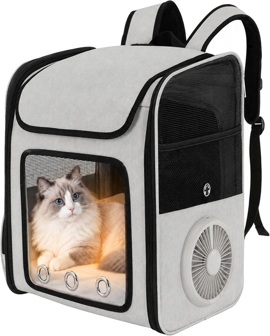 Cat Backpack Carrier with Cooling Fan & Heating Pad up to 18 lbs