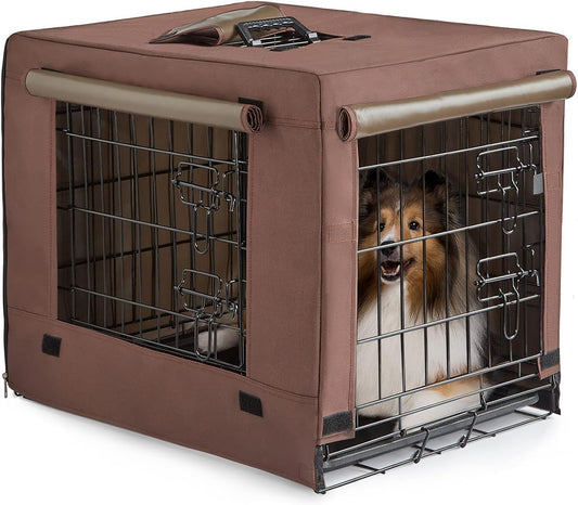 DONORO Dog Crates for Small Size Dogs Indoor Double Door Dog Kennels & Houses for Puppy and Cats, Collapsible Metal Contour Dog Cages (Brown, 24.0" L x 18.0" W x 20.0" H)