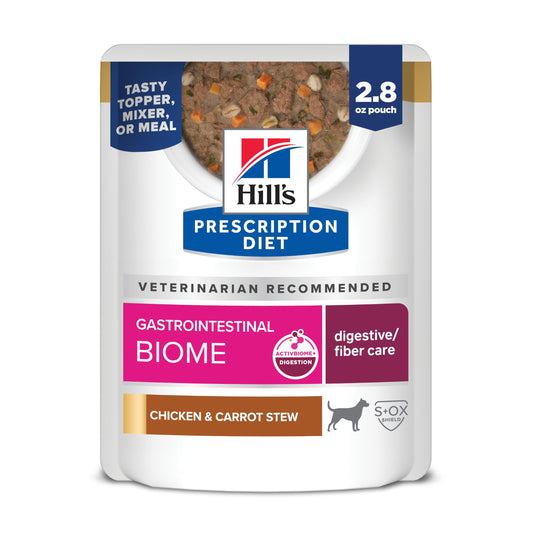 Hill's Prescription Diet Gastrointestinal Biome Wet Dog Food, Chicken & Carrot Stew, 2.8 oz. Pouches, 24-Pack