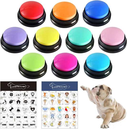 RIBOSY Dog Buttons for Communication, 10 Pcs Dog Speech Training Buzzers with 50 Training Stickers, Train Your Dog to Voice What They Want
