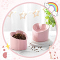 Mumufy 2 Pcs Ceramic Elevated Cat Bowls Tilted Elevated Raised Pet Bowls Anti Vomit Cat Dish for Indoor Stress Free Water Dish Feeder for Puppies, Heart Shaped(Pink)