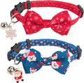 PTDECOR Christmas Cat Collars with Bow, Red Blue Cat Xmas Collar