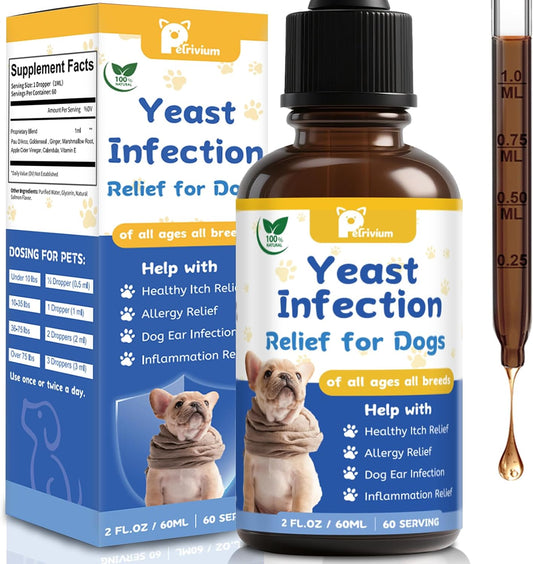 Yeast Infection Treatment for Dog, Natural Dog Yeast Infection Relief for Itchy Skin & Ear - Allergy & Paw Itching, Soothes Irritation & Reduces Inflammation Herbal Dog Supplement Drops