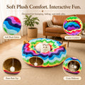 LUCKITTY Large Cat Tunnel Bed Under Christmas Tree with Fluffy Toy Balls, Small Cushion and Flexible Design- 10 inch Diameter, 3 ft Length- Great for Cats, and Small Dogs, Rainbow Wave Color