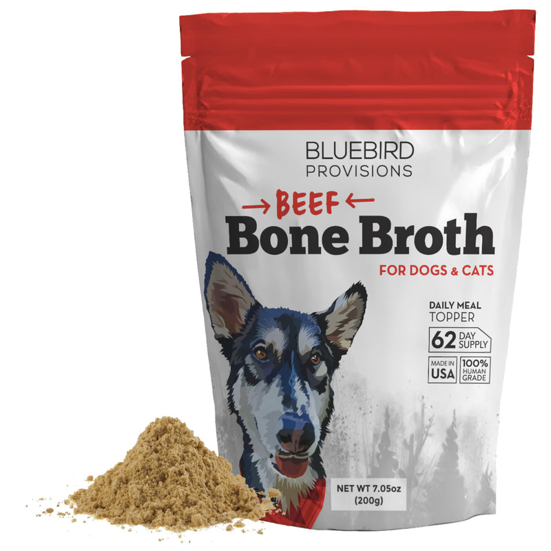 BLUEBIRD PROVISIONS Beef Bone Broth for Dogs - High Protein Dog Meal Topper - Protein Topper for Dogs - Dehydrated Beef Cat Food Toppers - Just 2 Ingredients - 7.05 oz