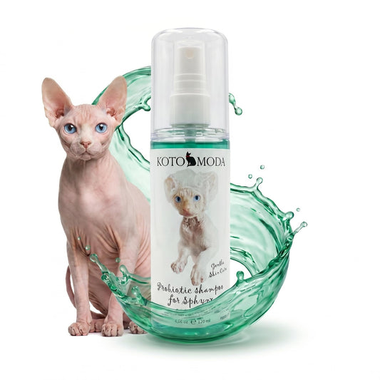Kotomoda Probiotic Shampoo for Sphynx Cats, Gentle Unscented Cleanser for Hairless and Short-Hair Breeds, pH Balanced Moisturizing Formula for Sensitive Skin, 4.06 fl oz / 120 ml