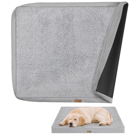 Tivray Dog Bed Cover, Washable Replacement Large Dog Bed Sheet with 3-Sided Continuous Zipper, Waterproof Liner, Soft Plush, Pet Mattress Fluffy Protector, 44x32x3 inches - XL, Cover Only Grey