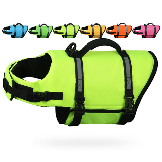 AMZNOVA Rip Stop Dog Life Jacket, Dog Life Vest for Swimming & Boating, Reflective & Buoyancy for Doggy Puppy, Lifejacket with Handle, S, Bright Yellow