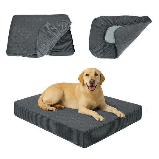 TOPHMDECOR Dog Bed Cover Waterproof, Non-Slip Rectangular Pet Bed Protector for Dogs & Cats, Removable Washable Bed Sheet Replacement,44"x35"x8",Gray,1Pc,Cover Only
