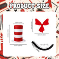 4 Pcs Cat Costume Accessory Red and White Striped Hat with Big Bow Tie, Gloves & Tail, Halloween World Book Day Cosplay 