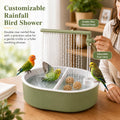 Bird Bath for Cage, Automatic Parakeet Bird Shower Fountain with 4 Natural Rattan Balls, Waterproof Mat, Adjustable Valv