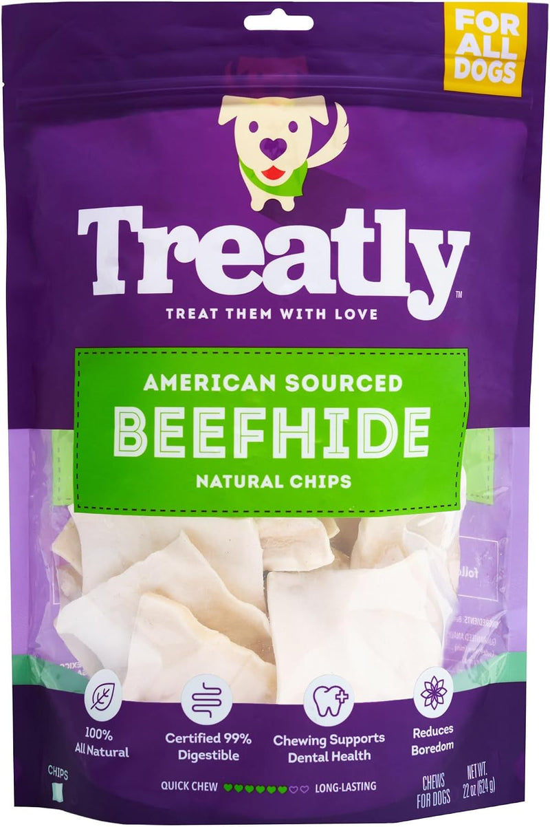 American Sourced Beefhide Chips Dog Chew Treats - Natural Flavor, 22oz/1 Pack