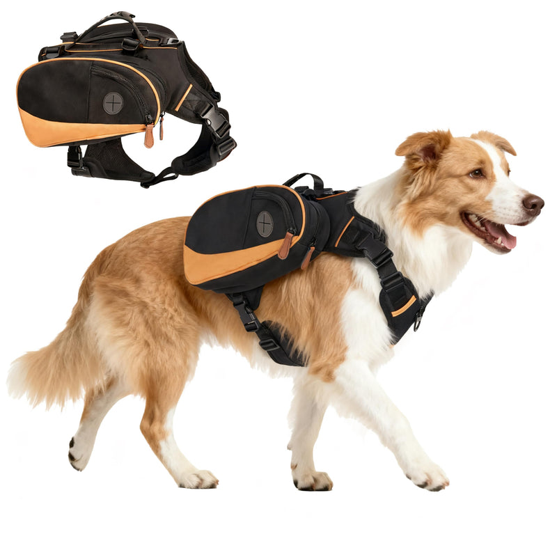 Dog Backpack for Medium & Large Dogs, Detachable Side Bags, Quick-Poop Bag Dispenser | No-Pull Adjustable Harness for Large-Chested Breeds | Non-Slip Handle for Hiking, Walking, Outdoor Adventures（S）