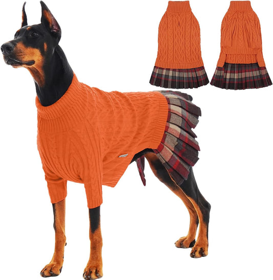 IECOii Dog Sweater Dress for Female Dogs, Knit Girl Dog Sweater Skirt, XXL