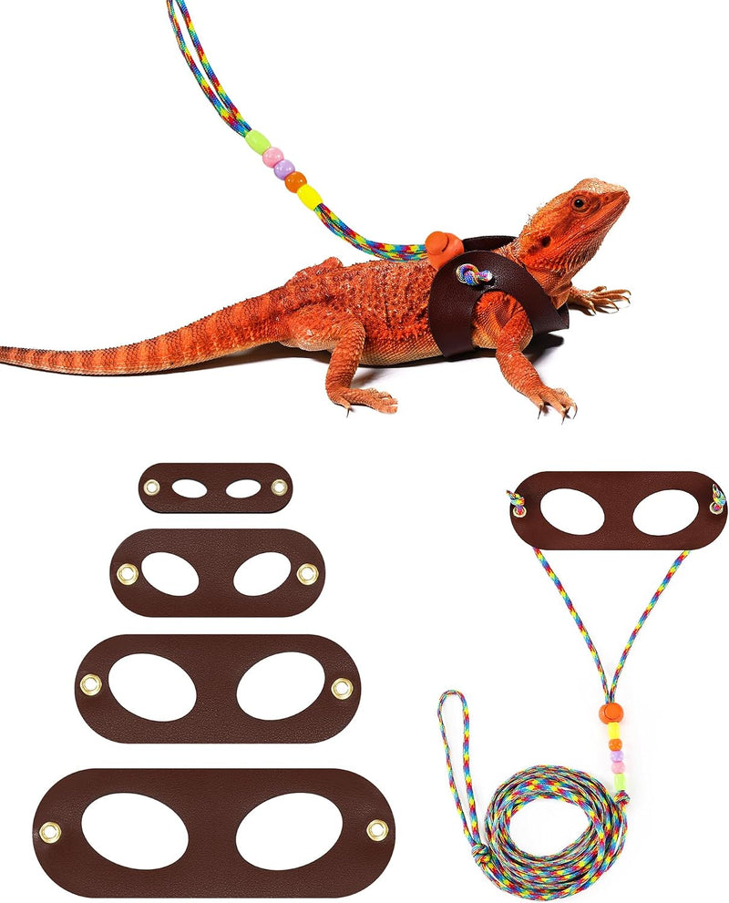LIKZINWA Bearded Dragon Lizard Leash Harness,4 Size Pack Adjustable Small Animal Harness for Reptile and Small pet (Brow