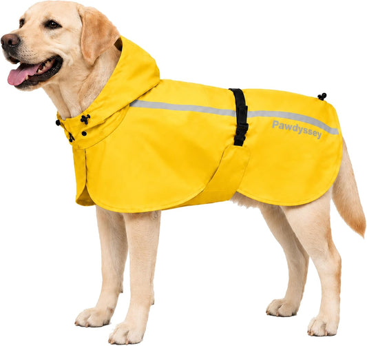 Stretch Fabric Dog Raincoat with Hood, Reflective Rain Poncho for Medium Large Dogs, Adjustable Waterproof Dog Rain Jack