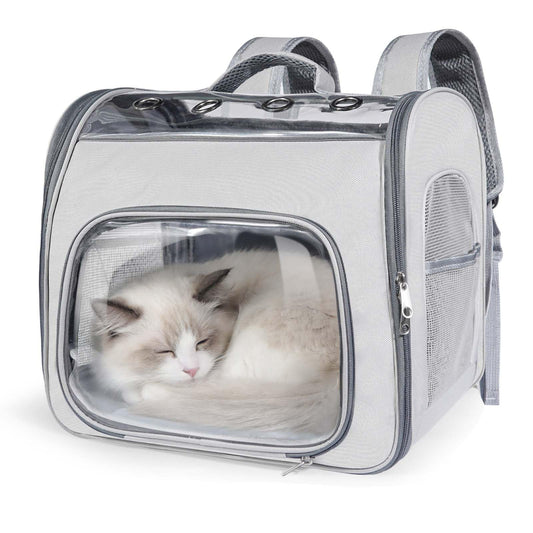 Airline Approved Cat Soft-Sided Carrier Backpack, Airport-Friendly Breathable Mesh Foldable Pet Travel Carrier with Reinforced Support, Portable Puppy Carrying for Kitty Up to 15lbs (Grey)