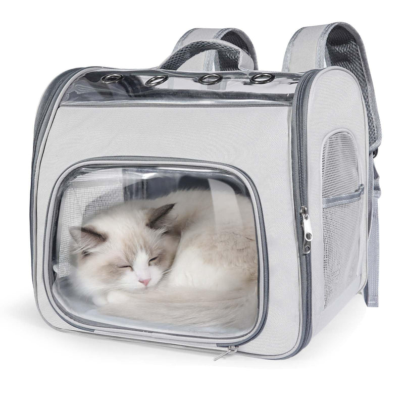 Airline Approved Cat Soft-Sided Carrier Backpack, Airport-Friendly Breathable Mesh Foldable Pet Travel Carrier with Reinforced Support, Portable Puppy Carrying for Kitty Up to 15lbs (Grey)