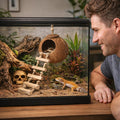 HERCOCCI Gecko Tank Accessories, Hermit Crab Toys Coconut Shell Natural Coconut Husk Hut with Climbing Ladder with Sucti