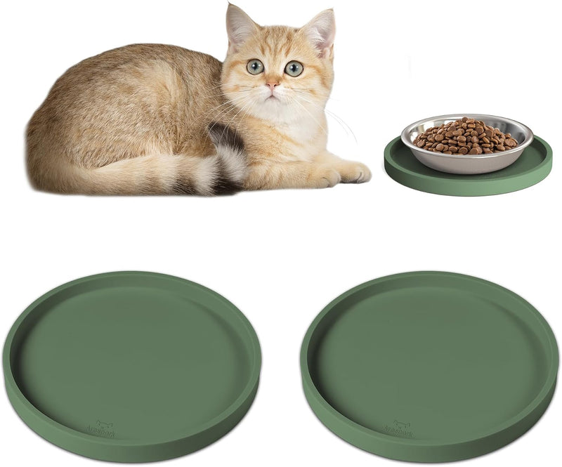 Arespark Pet Silicone Food Mat, 6in x 6in Set of 2 Nonslip Waterproof Feeding Bowl Mat with Raised Edges for Food and Wa