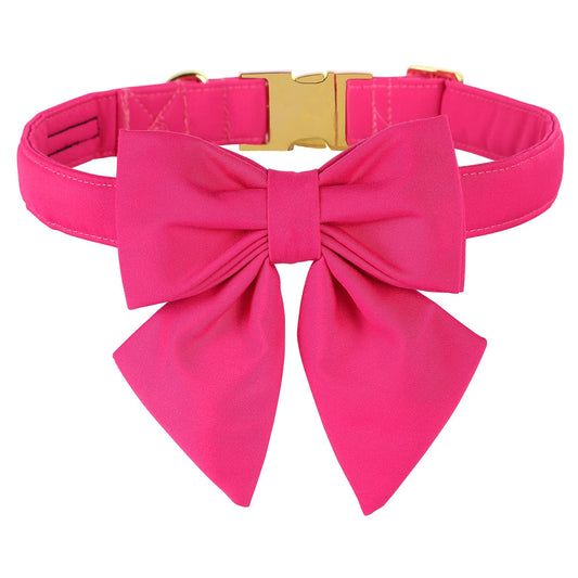 Maca Bates Hot Pink Dog Collar with Cute Rose Red Solid Sailor Bow Tie,Medium Girl Boy Dogs,Girly Adjustbale Durable Breakaway Soft Collars with Bowtie for Female Male Puppy,Pet with Metal Buckle