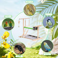 Bird Playground, Natural Wood Bird Perch Stand with Removable Tray and 2 Stainless Steel Feeder Cups, Parrot Playstand B